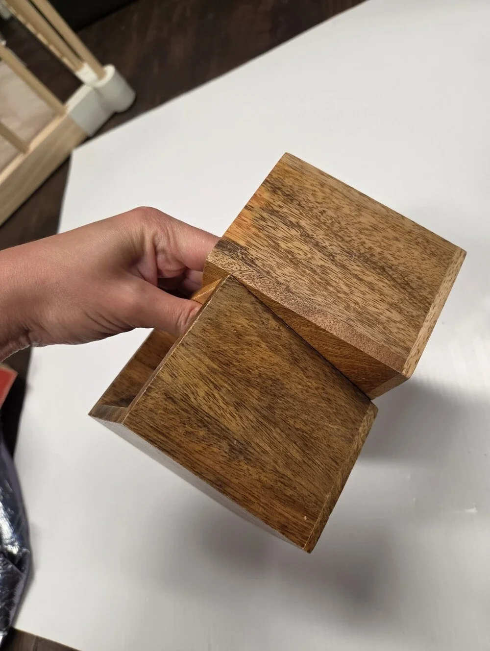 Vintage Solid Wood Pencil Cup Holder Pair Set of 2 Geometric Square Office Desk